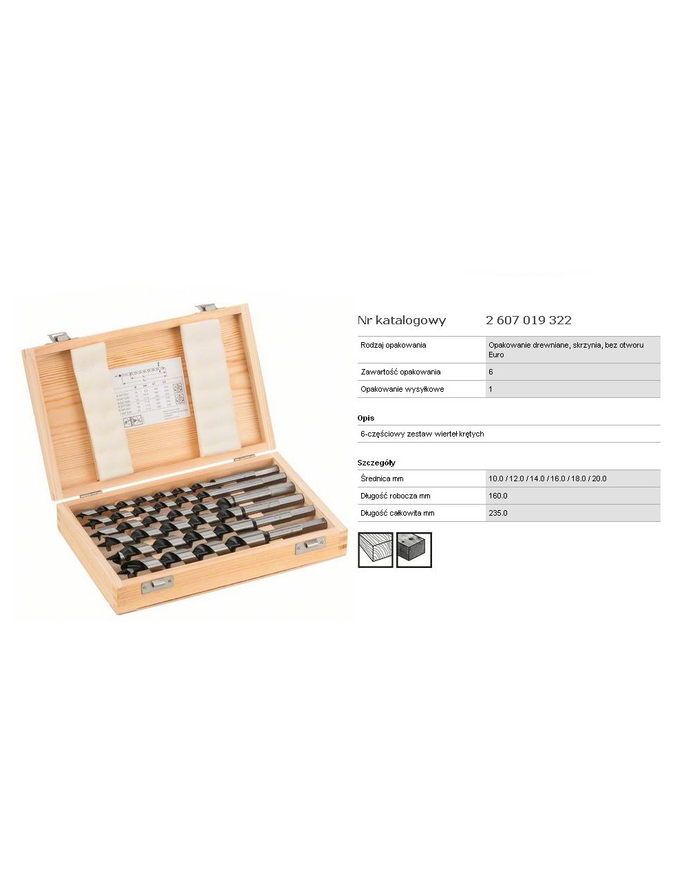 BOSCH ŚWIDRY DO DREWNA KOMPLET 6 elem 10 12 14 16 18 20x235mm