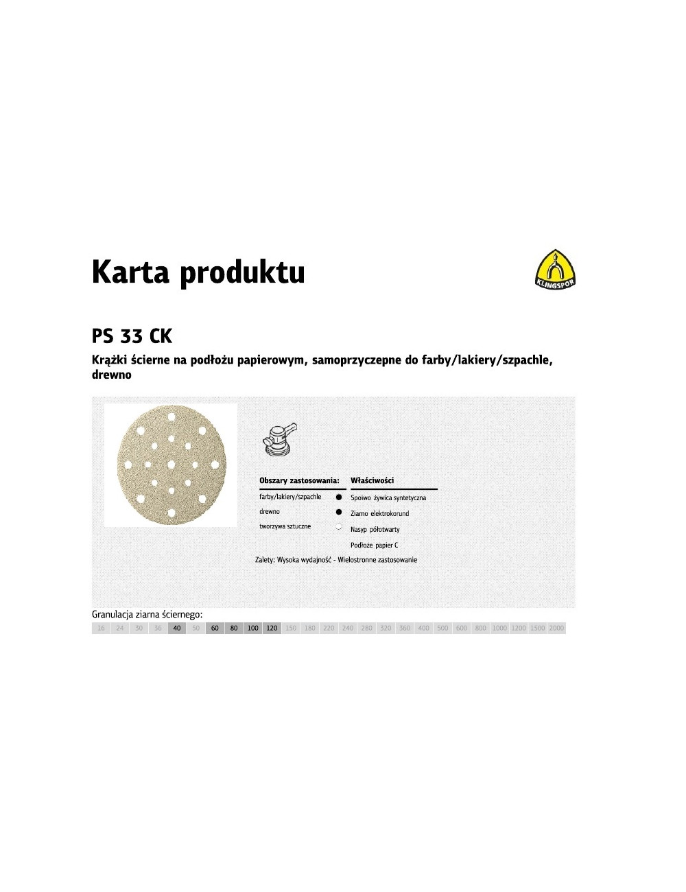 KLINGSPOR KRĄŻEK ŚCIERNY SAMOPRZYCZEPNY 150mm PS33CK gr.120 GLS51 100szt.