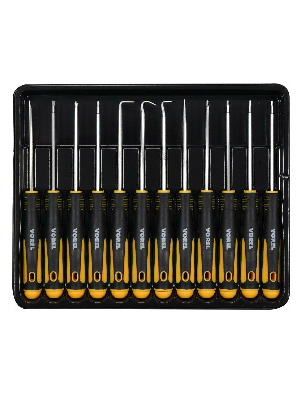VOREL ZESTAW PRECYZYJNYCH WKRĘTAKÓW I HACZYKÓW 12szt.