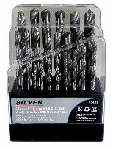 WIERTŁO METAL BIAŁE KOMPLET 25szt. SILVER