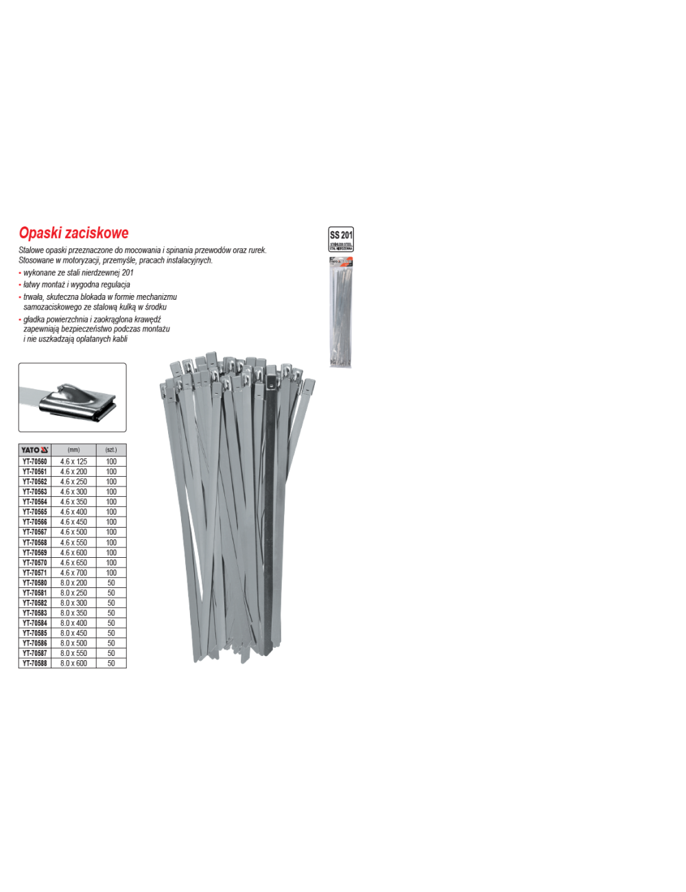 YATO OPASKI ZACISKOWE ZE STALI NIERDZEWNEJ 4,6x350mm 100szt.
