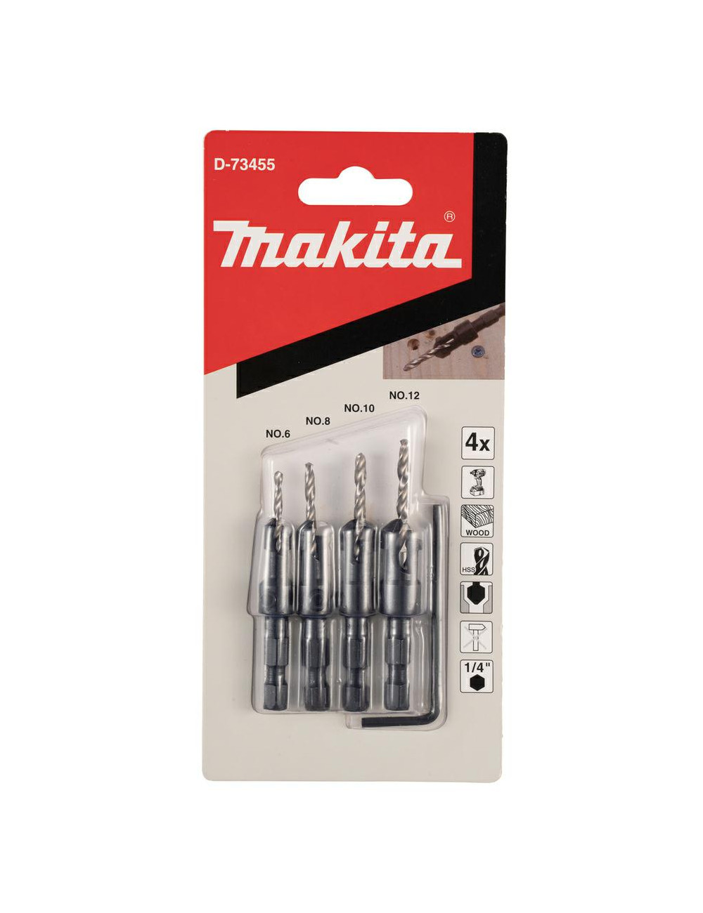 MAKITA ZESTAW WIERTEŁ DO DREWNA 4szt. Z POGŁĘBIACZEM 2,4 2,8 3,2 3,6mm