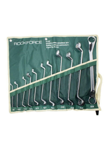 ROCKFORCE KLUCZ OCZKOWY ODGIĘTY KOMPLET 11el. 6 - 36mm