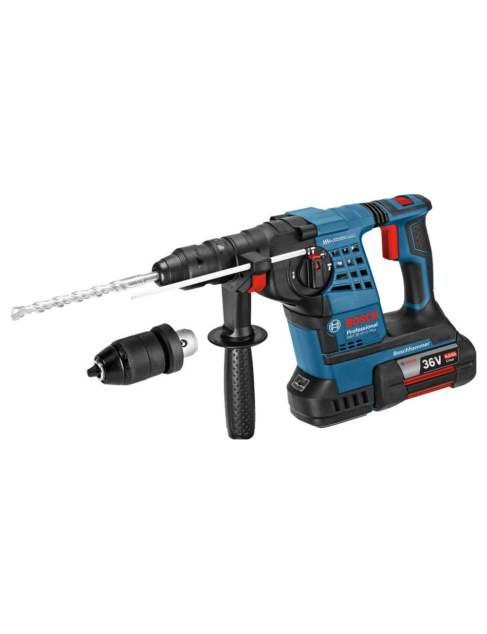 BOSCH MŁOT WIERCĄCO-KUJĄCY SDS-PLUS 36V 2 x 4,0Ah + WALIZKA + UCHWYT SZYBKOZACISKOWY GBH 36VF-LI