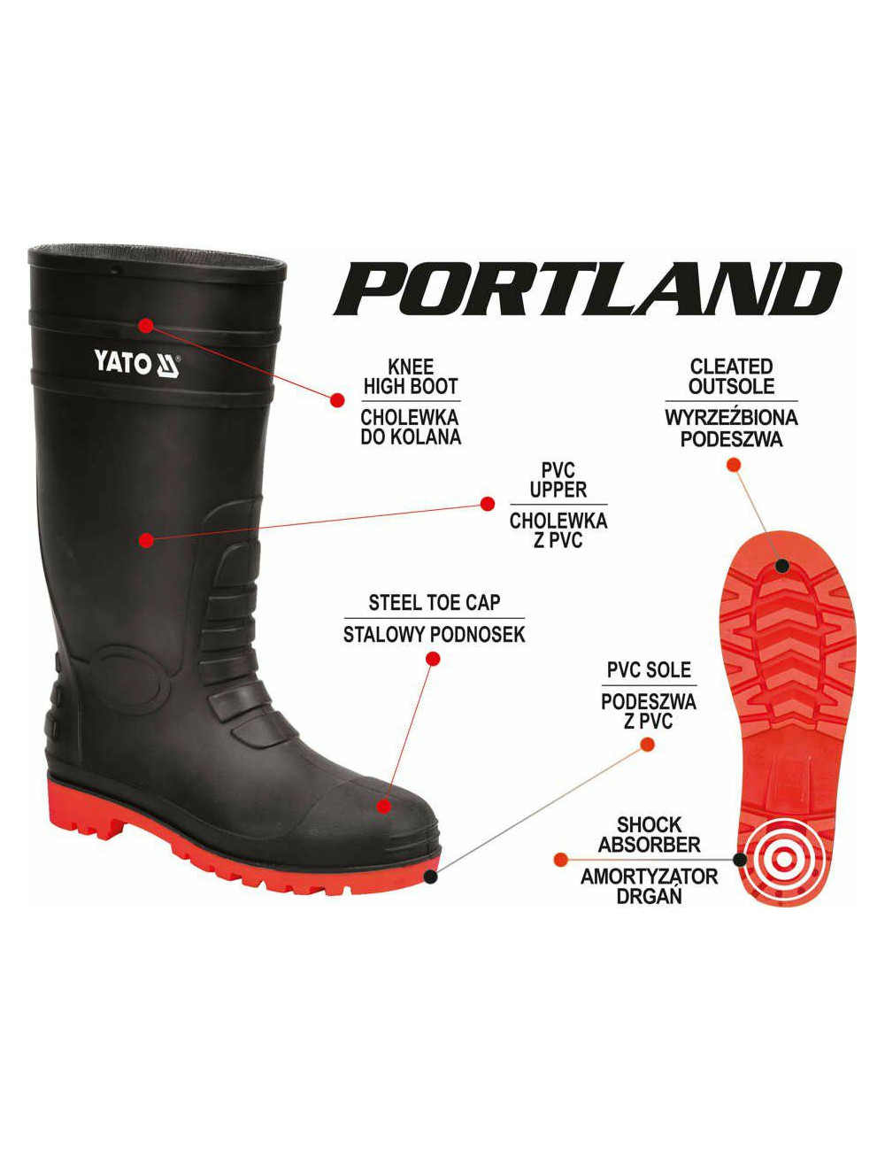 YATO BUTY KALOSZ BEZPIECZNE Z PODNOSKIEM METALOWYM I STALOWĄ WKŁADKĄ ANTYPRZEBICIOWĄ ROZM. 40