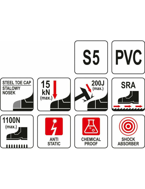 YATO BUTY KALOSZ BEZPIECZNE Z PODNOSKIEM METALOWYM I STALOWĄ WKŁADKĄ ANTYPRZEBICIOWĄ ROZM. 40