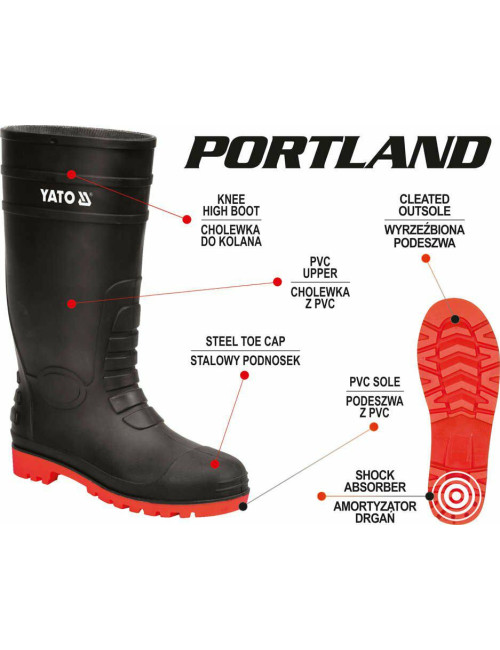YATO BUTY KALOSZ BEZPIECZNE Z PODNOSKIEM METALOWYM I STALOWĄ WKŁADKĄ ANTYPRZEBICIOWĄ ROZM. 46 YT-80888