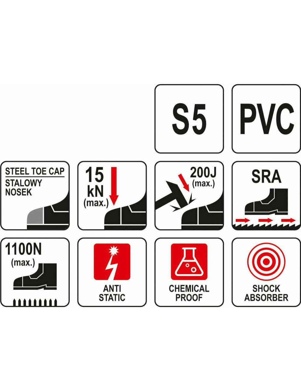 YATO BUTY KALOSZ BEZPIECZNE Z PODNOSKIEM METALOWYM I STALOWĄ WKŁADKĄ ANTYPRZEBICIOWĄ ROZM. 46 YT-80888