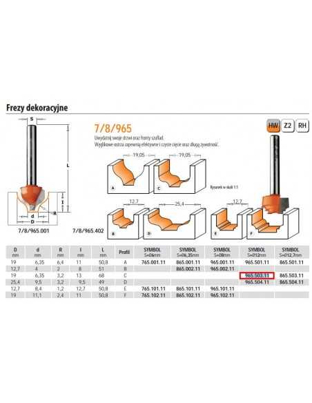 CMT FREZ DEKORACYJNY HM D19 d6,35 R3,2 I13 S12