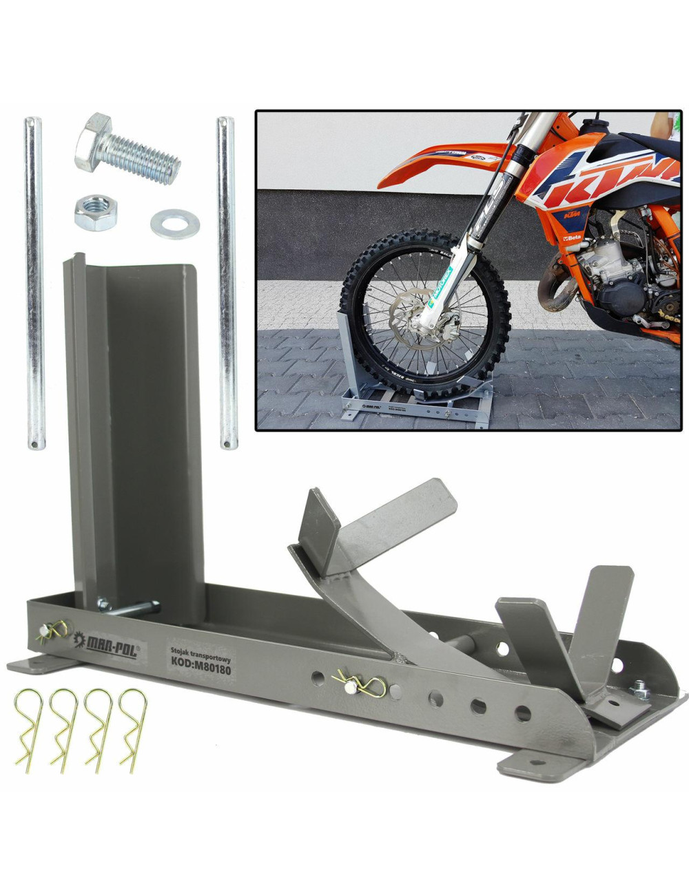 MAR-POL STOJAK TRANSPORTOWY MOTOCYKLOWY SZARY