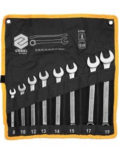VOREL KLUCZE PŁASKO - OCZKOWE KOMPLET 8szt. (8-19mm) CHROMOWO - WANADOWYCH SATYNOWANYCH W ETUI 51705