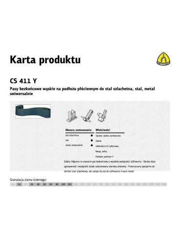 KLINGSPOR PASY BEZKOŃCOWE DO ELEKTRONARZĘDZI CS411Y 75mm x 533mm gr.100 10szt. STAL SZLACHETNA