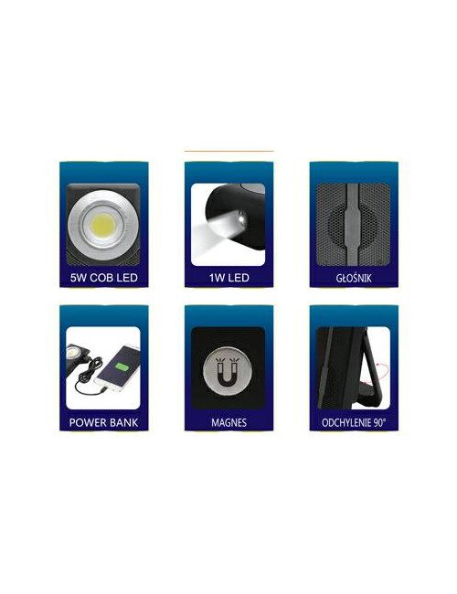 LATARKA LED AUDIO Z GŁOŚNIKIEM BLUETOOTH I POWERBANKIEM 4 W 1