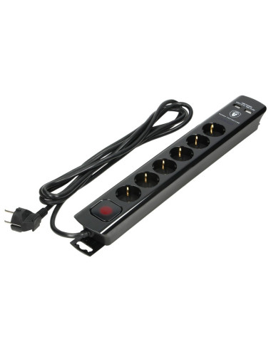 ORNO LISTWA 6x GNIAZD Z WYŁĄCZNIKIEM 2P + Z , DŁUGOŚĆ 3M, PRZECIWPRZEPIĘCIOWA CZARNA