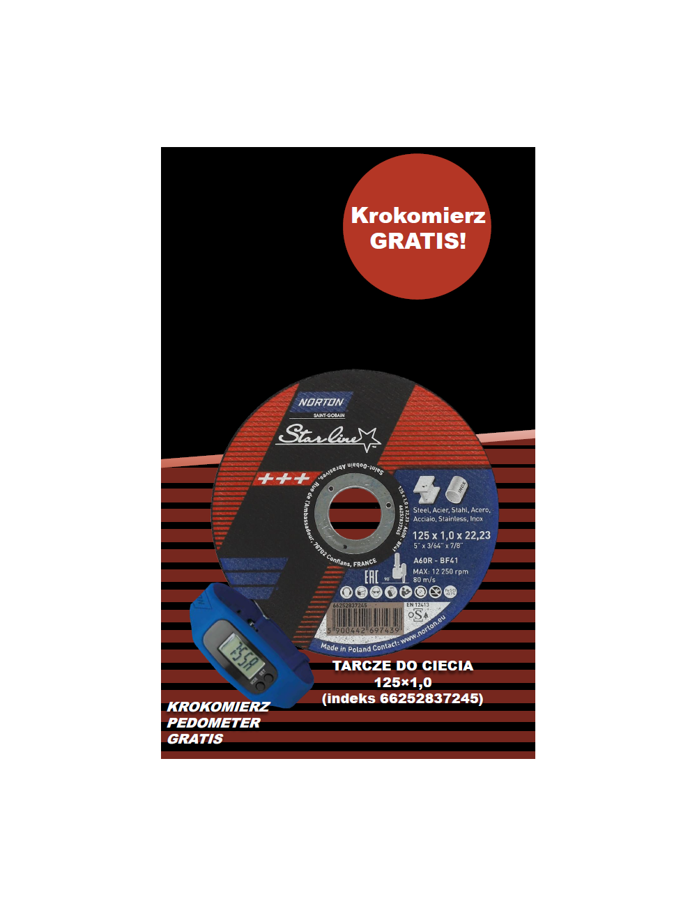 TARCZA DO PRZECINANIA NORTON STARLINE A60R 125x1.0x22.23 100 sztuk + KROKOMIERZ
