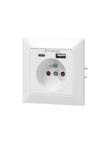 ORNO GNIAZDO POJEDYNCZE 2P+Z, USB-A + USB-C