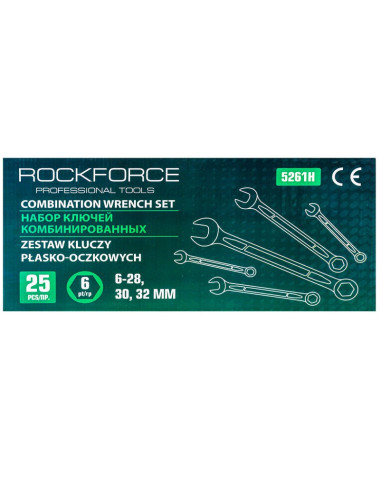 ROCKFORCE KLUCZ PŁASKO-OCZKOWY KOMPLET 25el. (6-32mm)