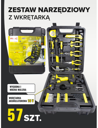 ZESTAW NARZĘDZIOWY 57el. Z WKRĘTARKĄ WMC