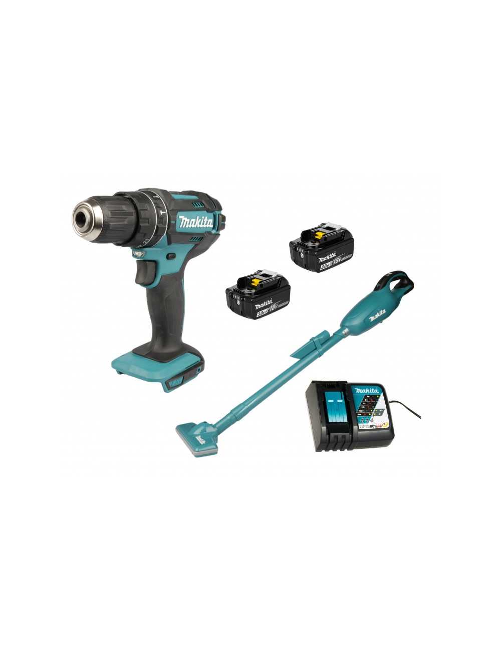 MAKITA ZESTAW WIERTARKA I ODKURZACZ DHP482+DCL181F+DC18RC 2x3,0Ah