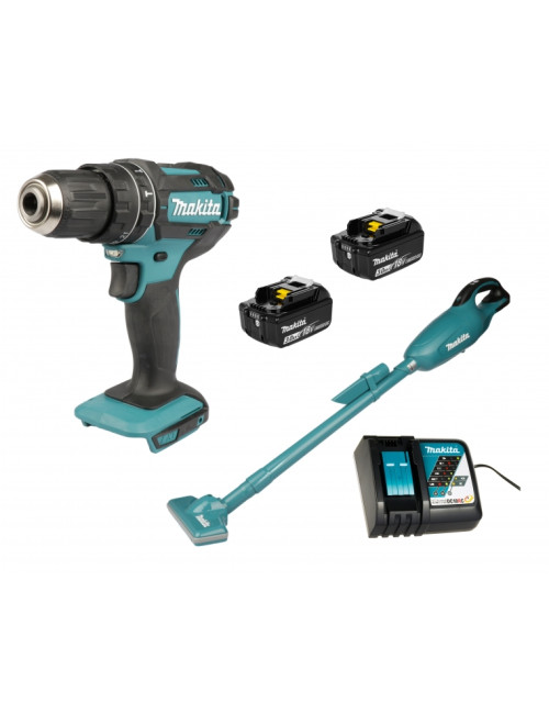 MAKITA ZESTAW WIERTARKA I ODKURZACZ DHP482+DCL181F+DC18RC 2x3,0Ah