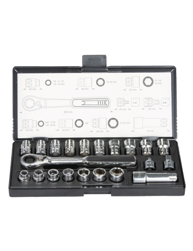 zestaw nasadek przelotowych z grzechotką 1/4", 3/8", 21 sztbMakita B-65604