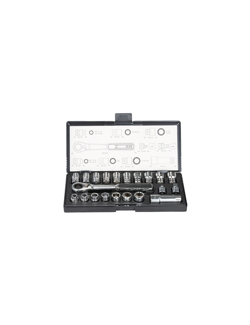 zestaw nasadek przelotowych z grzechotką 1/4", 3/8", 21 sztbMakita B-65604