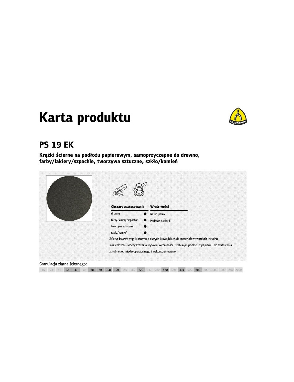 KLINGSPOR KRĄŻEK ŚCIERNY SAMOPRZYCZEPNY 125mm PS19EK gr.320 50szt.