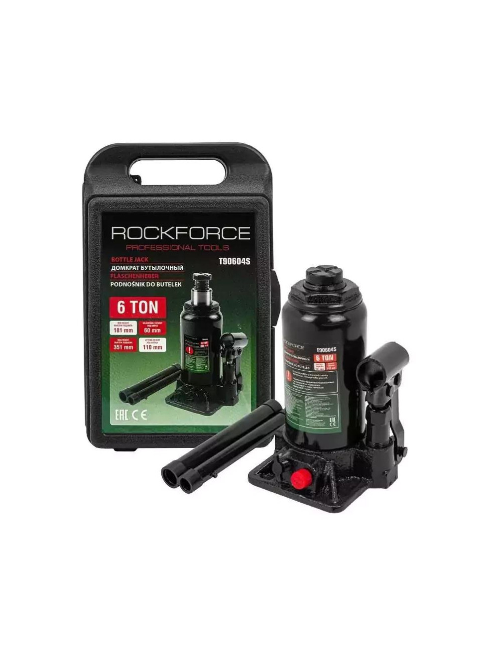 ROCKFORCE DŹWIGNIK PODNOŚNIK BUTELKOWY TŁOK HYDRAULICZNY 6T 181 - 351mm + WALIZKA