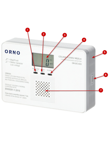 ORNO CZUJNIK TLENKU WĘGLA WYŚWIETLACZ 9V TEST