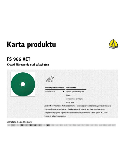 KLINGSPOR KRĄŻEK FIBROWY 125mm gr. 40 FS966 25szt.