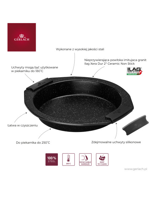 GERLACH FORMA STALOWA GRANITEX OKRĄGŁA TORTOWNICA 23cm