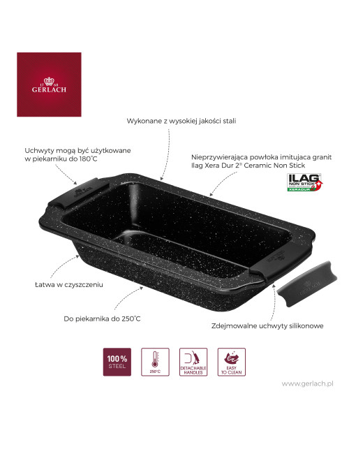 GERLACH FORMA STALOWA GRANITEX PROSTOKĄTNA KEKSÓWKA 24cm