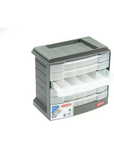 CURVER SKRZYNKA Z WYSUWANYMI SZUFLADAMI GRAFIT TRANSPARENTNY