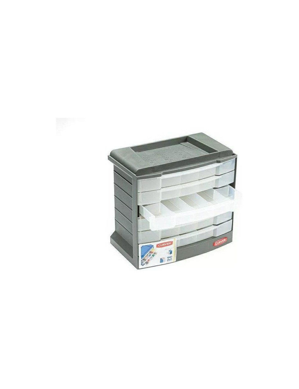 CURVER SKRZYNKA Z WYSUWANYMI SZUFLADAMI GRAFIT TRANSPARENTNY