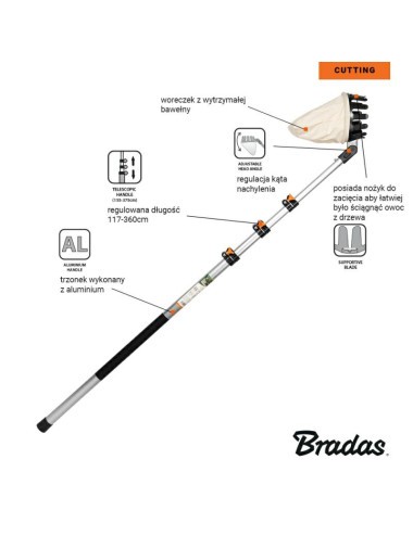 ZBIERAK DO OWOCÓW V-SERIES TELESKOPOWY TRZONEK 3,6m