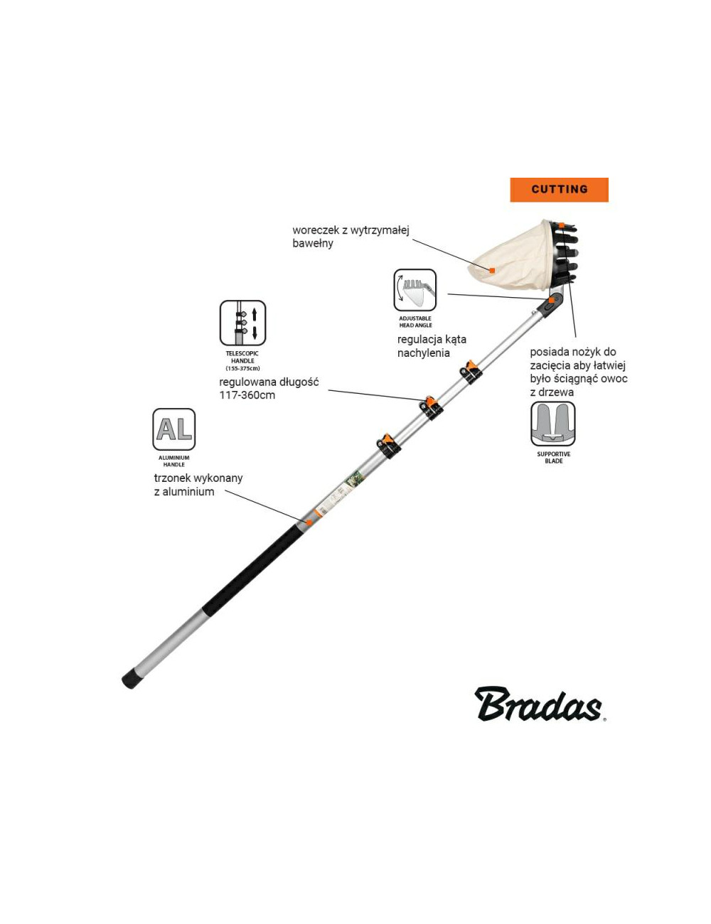ZBIERAK DO OWOCÓW V-SERIES TELESKOPOWY TRZONEK 3,6m