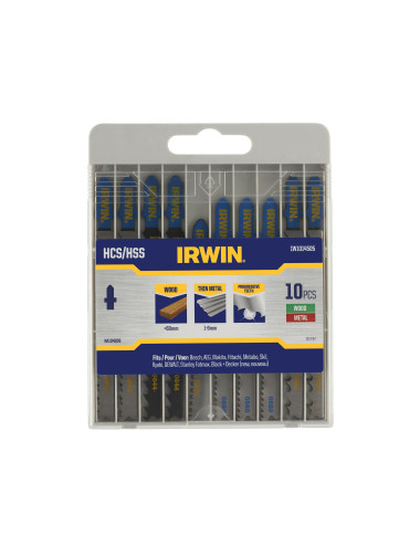 IRWIN BRZESZCZOT HCS HSS DO WYRZYNARKI TYP U KOMPLET 10szt. METAL (1-6 mm), DREWNO (<60mm), w kaseci