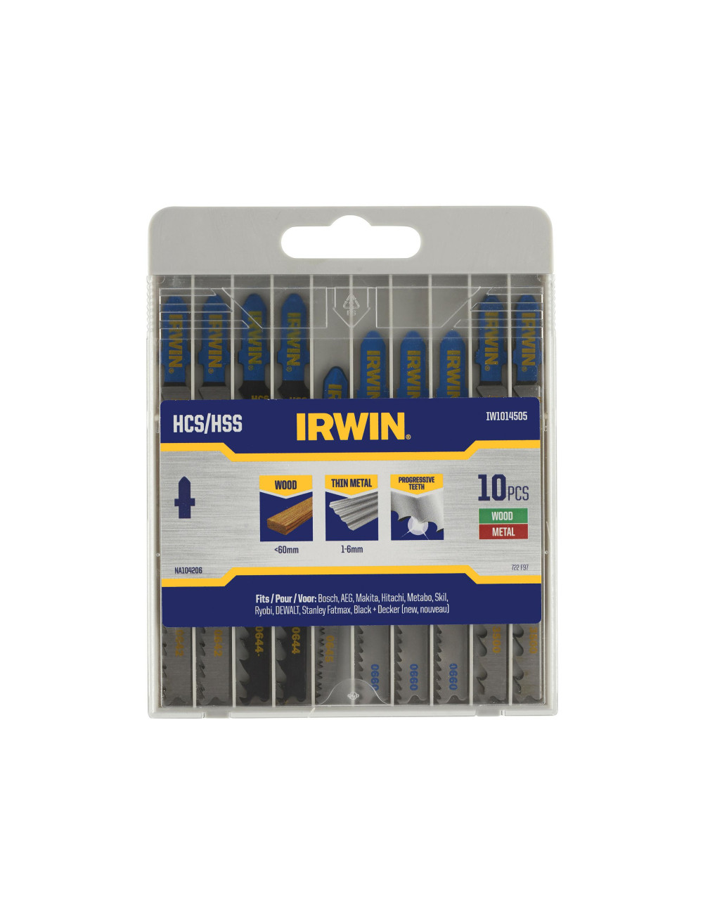IRWIN BRZESZCZOT HCS HSS DO WYRZYNARKI TYP U KOMPLET 10szt. METAL (1-6 mm), DREWNO (<60mm), w kaseci