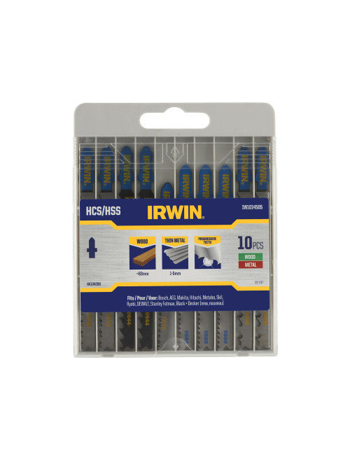 IRWIN BRZESZCZOT HCS HSS DO WYRZYNARKI TYP U KOMPLET 10szt. METAL (1-6 mm), DREWNO (<60mm), w kaseci