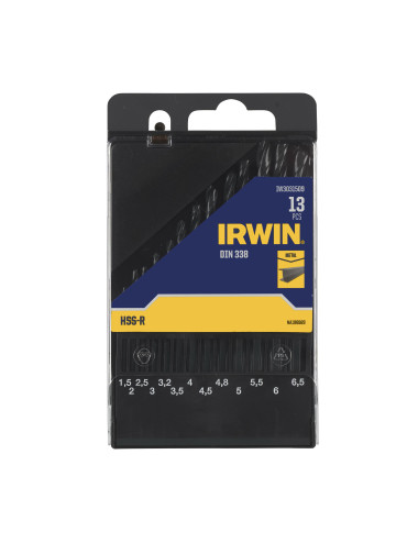 IRWIN WIERŁO METAL HSS-R DIN338 KOMPLET 13szt. 1,5-2-2,5-3-3,2-3,5-4-4,5-4,8-5-5,5-6-6,5mm w kasecie
