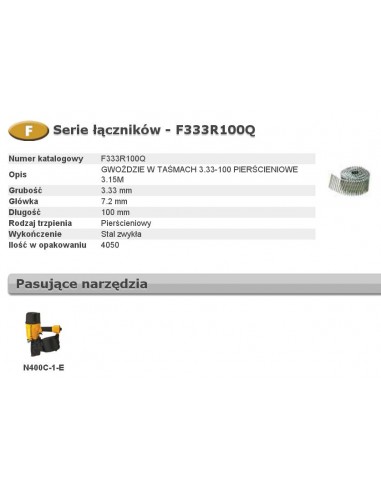 BOSTITCH GWOŹDZIE F 3,33 x 100mm RING 4050szt. F333R100Q