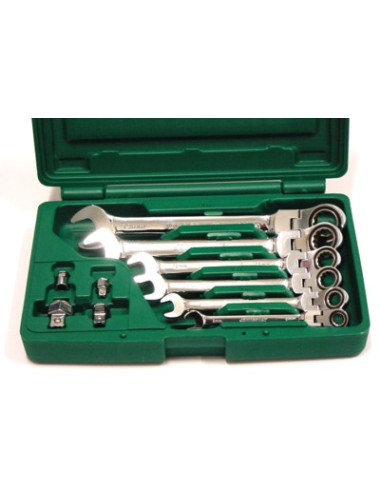 JONNESWAY KLUCZE PŁASKO-OCZKOWE Z GRZECHOTKĄ PRZEGUBOWE KOMPLET 6 szt. + ADAPTERY