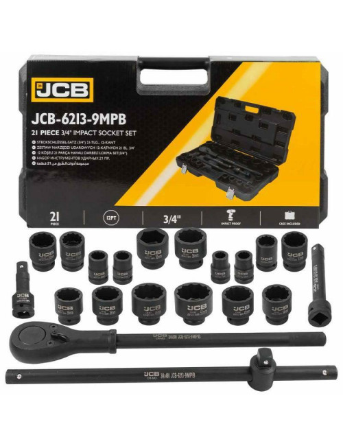JCB ZESTAW KLUCZY UDAROWYCH 21el. 3/4" 12KĄT. (17-50mm)