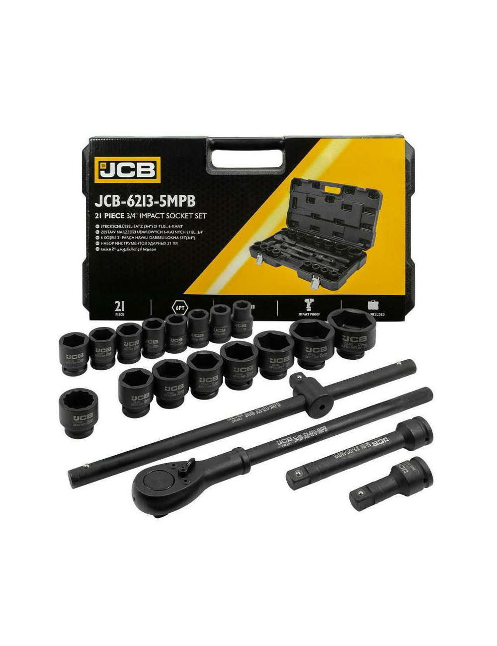 JCB ZESTAW KLUCZY UDAROWYCH 21el. 3/4" 6KĄT. (17-50mm)
