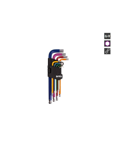 DREL KLUCZE IMBUSOWE HEX 1,5-10mm 9szt. KULA DŁUGIE KOLOROWE