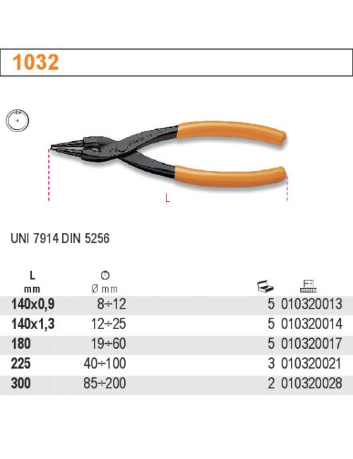 BETA SZCZYPCE DO PIERŚCIENI ZABEZPIECZAJĄCYCH WEWNĘTRZNYCH, PROSTE 180mm 1032 180
