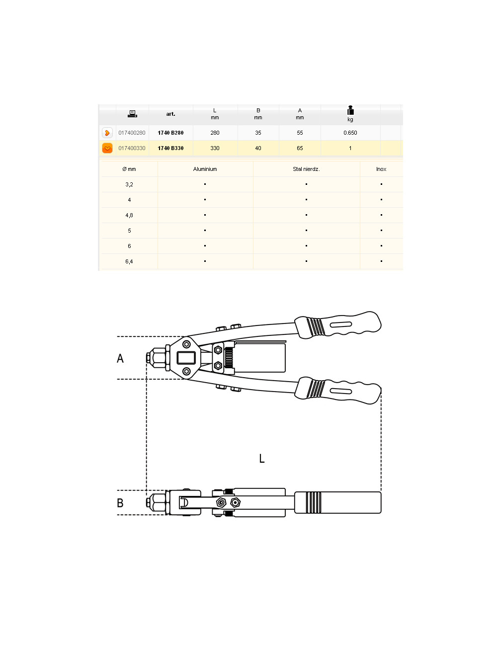BETA NITOWNICA DŹWIGNIOWA 330mm 1740B
