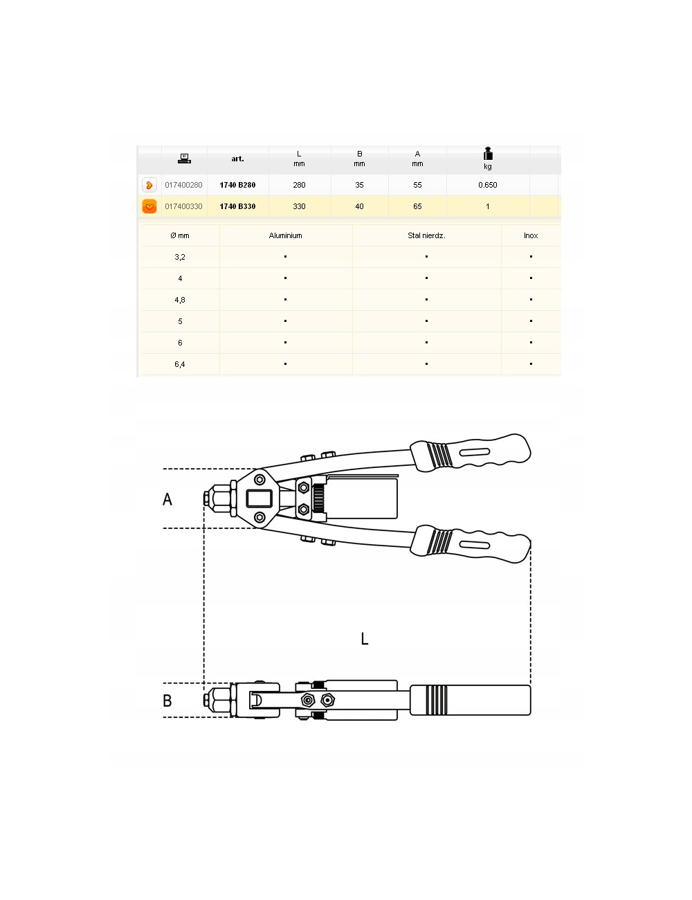 BETA NITOWNICA DŹWIGNIOWA 330mm 1740B