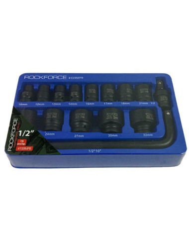 ROCKFORCE NASADKI UDAROWE KRÓTKIE 15szt.1/2" 10-32mm WKŁADKA DO WÓZKA