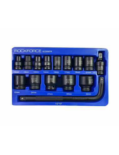 ROCKFORCE NASADKI UDAROWE KRÓTKIE 15szt.1/2" 10-32mm WKŁADKA DO WÓZKA